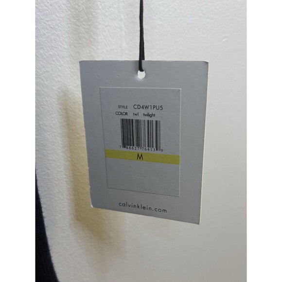 CALVIN KLEIN Fit & Flare Cowlneck Navy Sweater Dress Women Medium Ribbed Pleats - Picture 3 of 10